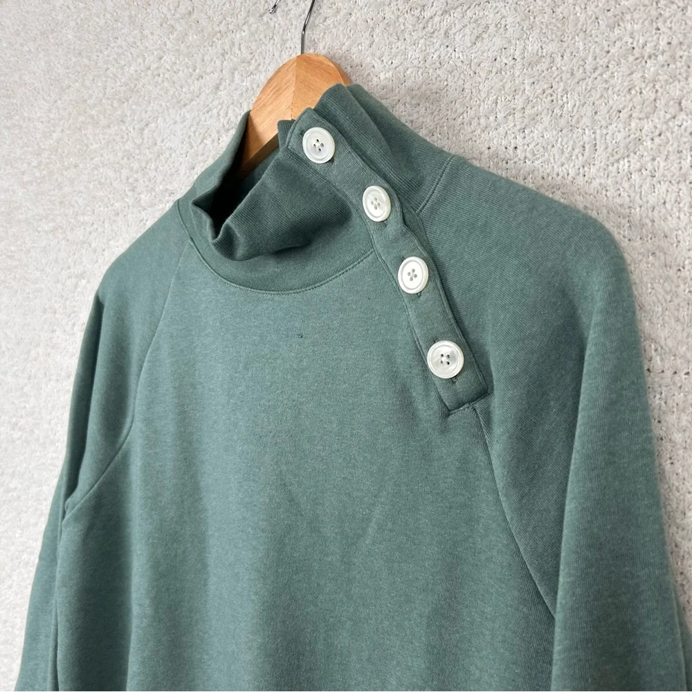 J. Crew Factory‎ Sweater Womens S Green Wide Button-Collar Pullover Sweatshirt